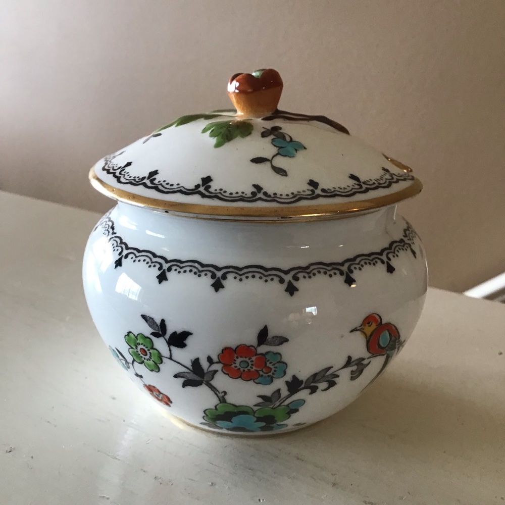 Vintage Plant Tuscany Bird of Paradise Chinoiserie Sugar Bowl